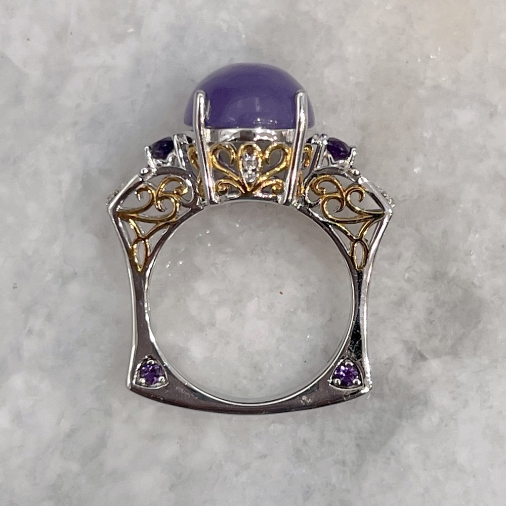 Burmese Purple Jade Multigemstone YG and Sterling Cocktail Statement Ring Sz 8 - Picture 6 of 13